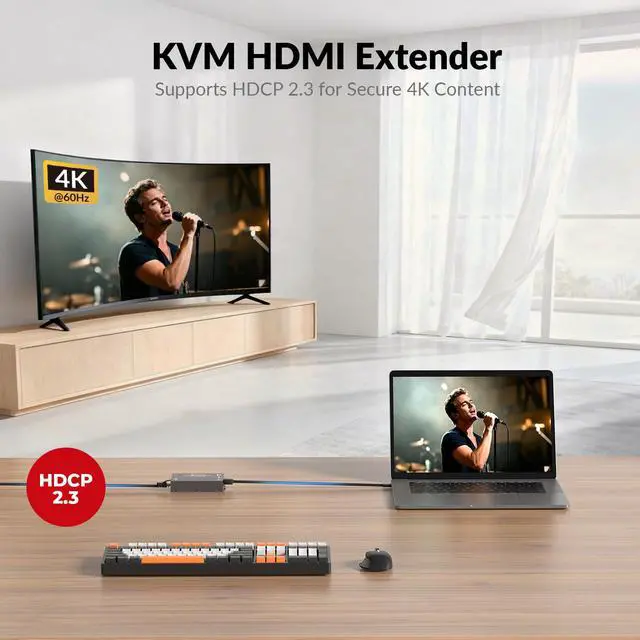 Alt view image 6 of 7 - 4K HDMI & USB KVM Extender Over Cat6/6A/7 Upto 230ft, HDR10, HDCP 2.3, USB 1.1, Bi-Directional PoC, EDID Switch, Ultra-Slim Transmitter/Receiver for Retail & Control Systems (4KEX70-USB)