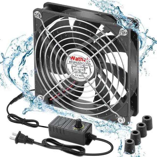 Main image of 120mm x 25mm Waterproof Small Box Fan IP67 12V Computer Fan with AC Plug Speed Controller 110v 120v 220v 240v for Biltong Box, Grow Tent, Terrarium, Aquarium, Greenhouse Cooling