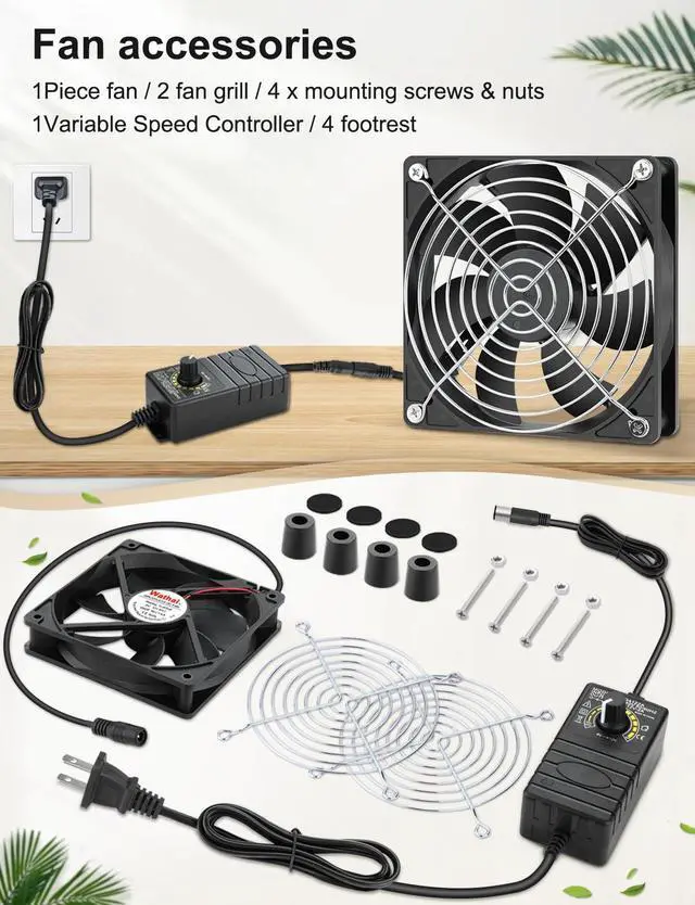 Alt view image 5 of 6 - 120mm x 25mm Waterproof Small Box Fan IP67 12V Computer Fan with AC Plug Speed Controller 110v 120v 220v 240v for Biltong Box, Grow Tent, Terrarium, Aquarium, Greenhouse Cooling