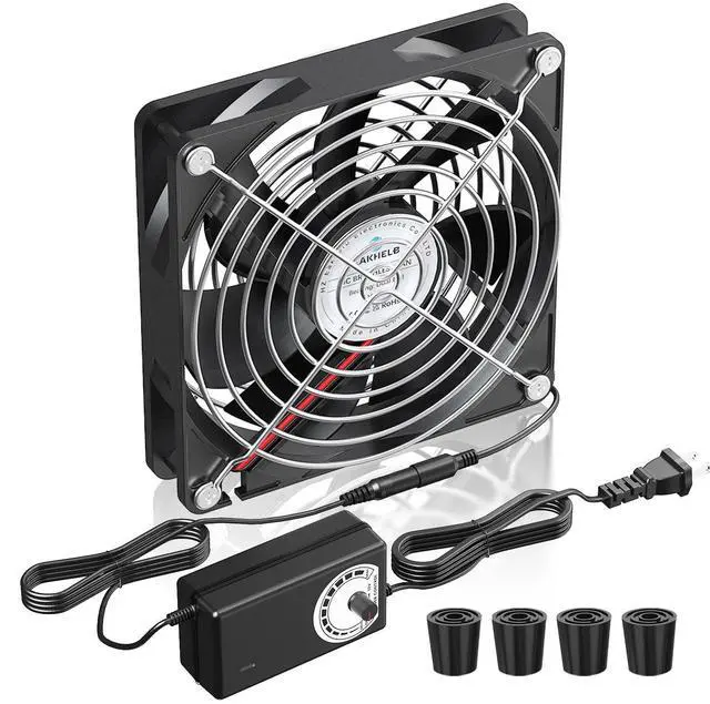 Main image of 120mm x 25mm Computer Fan with AC Plug, Variable Speed Controller (3V-12V) AC 100-240V Compatible for PC Case, Xbox, PlayStation, DVR, RV Fridge, Cabinet, Greenhouse & DIY Electronics Cooling