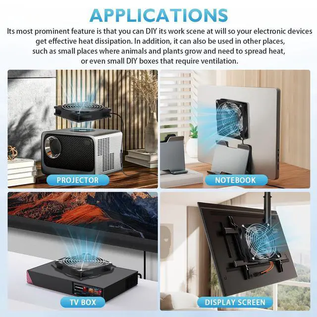 Alt view image 3 of 7 - 120mm x 25mm Computer Fan with AC Plug, Variable Speed Controller (3V-12V) AC 100-240V Compatible for PC Case, Xbox, PlayStation, DVR, RV Fridge, Cabinet, Greenhouse & DIY Electronics Cooling