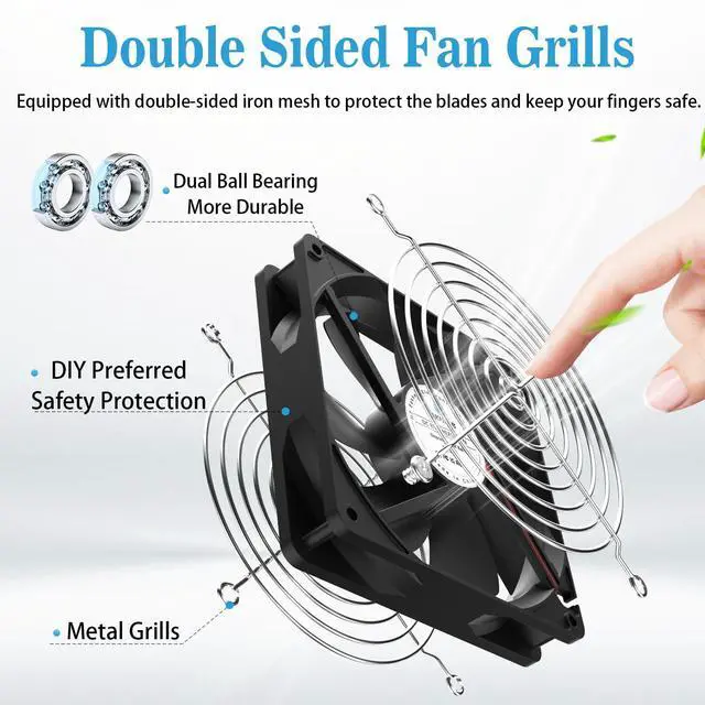 Alt view image 4 of 7 - 120mm x 25mm Computer Fan with AC Plug, Variable Speed Controller (3V-12V) AC 100-240V Compatible for PC Case, Xbox, PlayStation, DVR, RV Fridge, Cabinet, Greenhouse & DIY Electronics Cooling