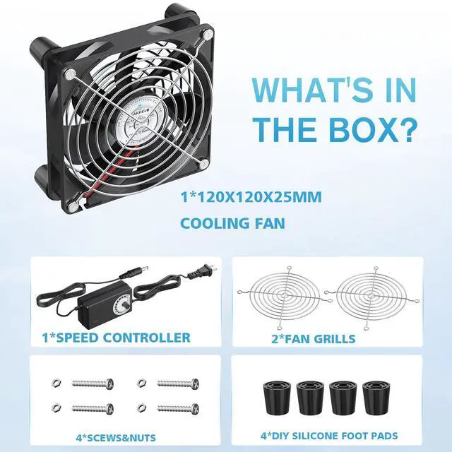 Alt view image 7 of 7 - 120mm x 25mm Computer Fan with AC Plug, Variable Speed Controller (3V-12V) AC 100-240V Compatible for PC Case, Xbox, PlayStation, DVR, RV Fridge, Cabinet, Greenhouse & DIY Electronics Cooling