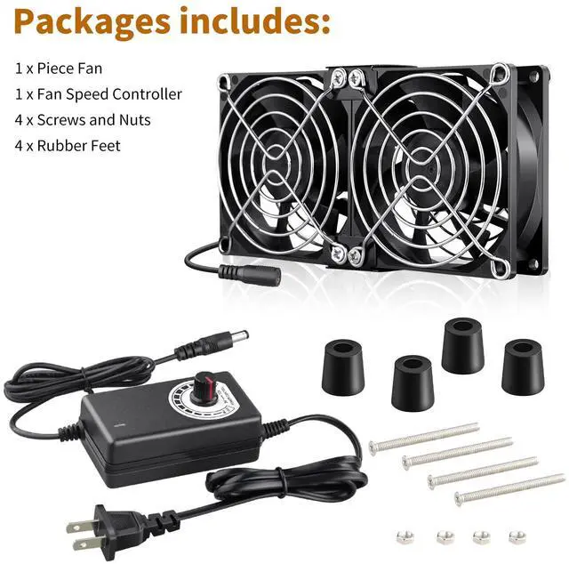 Alt view image 6 of 7 - 80mm x 25mm Computer Fan with AC Plug, Dual Ball Big Airflow Variable Speed Controller AC 110V 120V 240V for PlayStation Router Laptop PC Receiver DVR Xbox Modem AV Cabinet Electronics Cooling