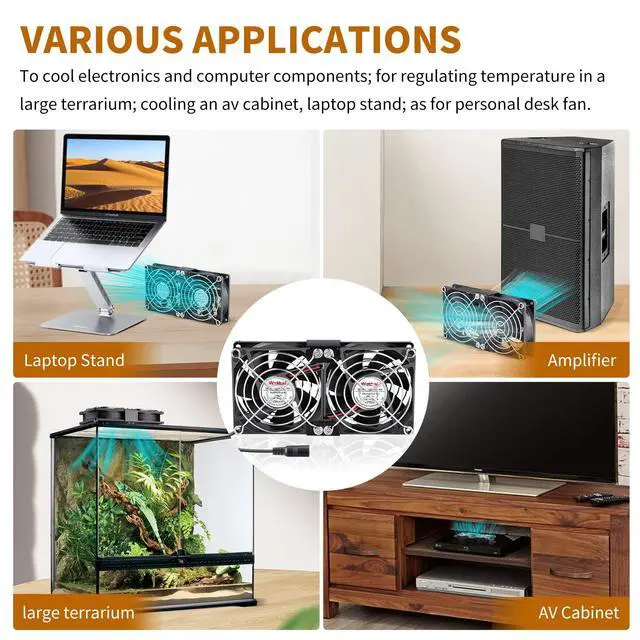 Alt view image 3 of 7 - 80mm x 25mm Computer Fan with AC Plug, Dual Ball Big Airflow Variable Speed Controller AC 110V 120V 240V for PlayStation Router Laptop PC Receiver DVR Xbox Modem AV Cabinet Electronics Cooling