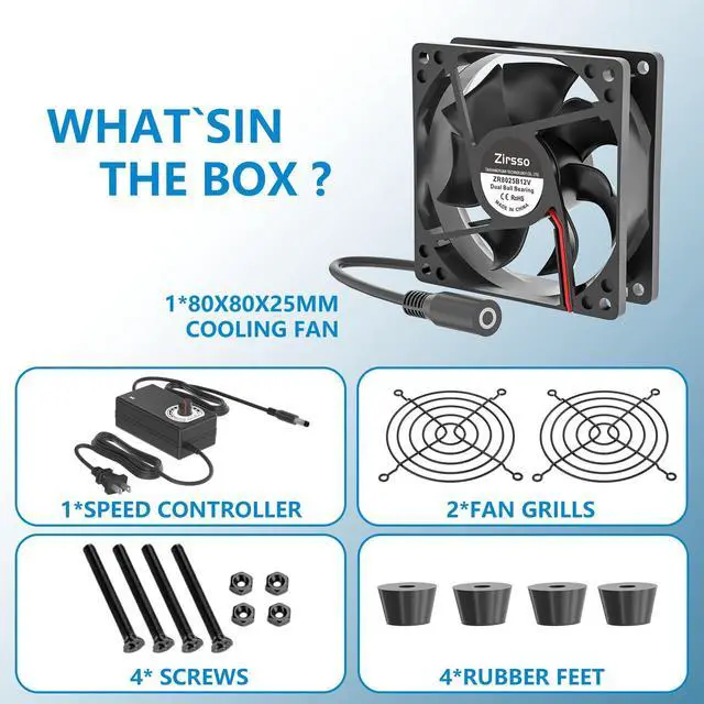 Alt view image 2 of 7 - Computer Fan with AC Plug 80mm 110V 120V 220V 240V Fan with Speed Controller for Receiver DVR PlayStation Xbox Computer Cabinet Cooling