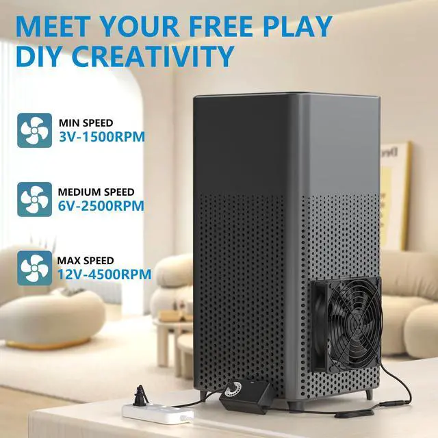 Alt view image 3 of 7 - Computer Fan with AC Plug 80mm 110V 120V 220V 240V Fan with Speed Controller for Receiver DVR PlayStation Xbox Computer Cabinet Cooling