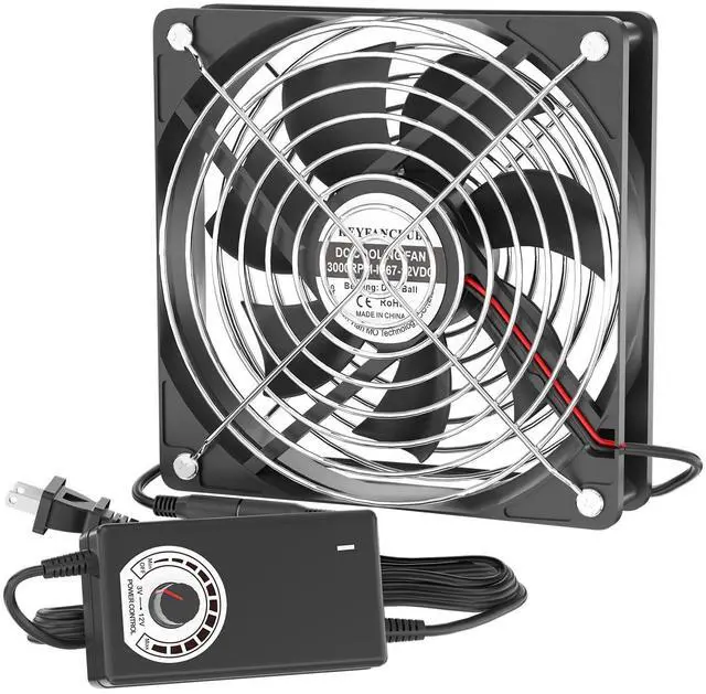 Main image of IP67 Waterproof Small 12V Variable Speed Computer Fan with AC Plug, 110V 120V 220V AC Powered Ventilation Exhaust Fan for Receiver Terrarium Biltong Box Grow Tent Cabinet Cooling