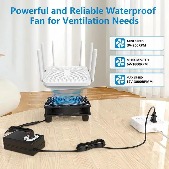 Alt view image 3 of 6 - IP67 Waterproof Small 12V Variable Speed Computer Fan with AC Plug, 110V 120V 220V AC Powered Ventilation Exhaust Fan for Receiver Terrarium Biltong Box Grow Tent Cabinet Cooling