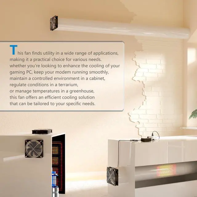Alt view image 2 of 6 - IP67 Waterproof Small 12V Variable Speed Computer Fan with AC Plug, 110V 120V 220V AC Powered Ventilation Exhaust Fan for Receiver Terrarium Biltong Box Grow Tent Cabinet Cooling