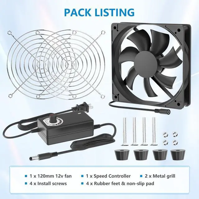 Alt view image 6 of 6 - IP67 Waterproof Small 12V Variable Speed Computer Fan with AC Plug, 110V 120V 220V AC Powered Ventilation Exhaust Fan for Receiver Terrarium Biltong Box Grow Tent Cabinet Cooling