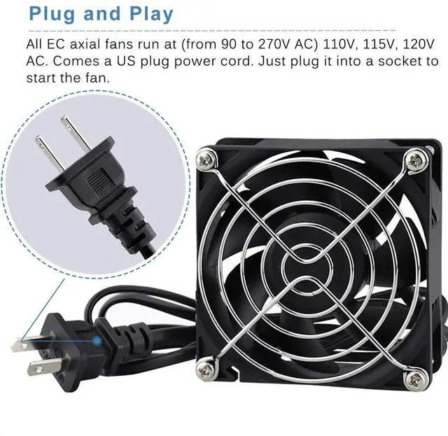 Alt view image 2 of 7 - EC AXIAL 8025, Muffin Fan 110V 115V 120V 220V 240V AC 80mm x 25mm Small Brushless Cooling Fan with Switch Power Cord for DIY Ventilation Exhaust Projects