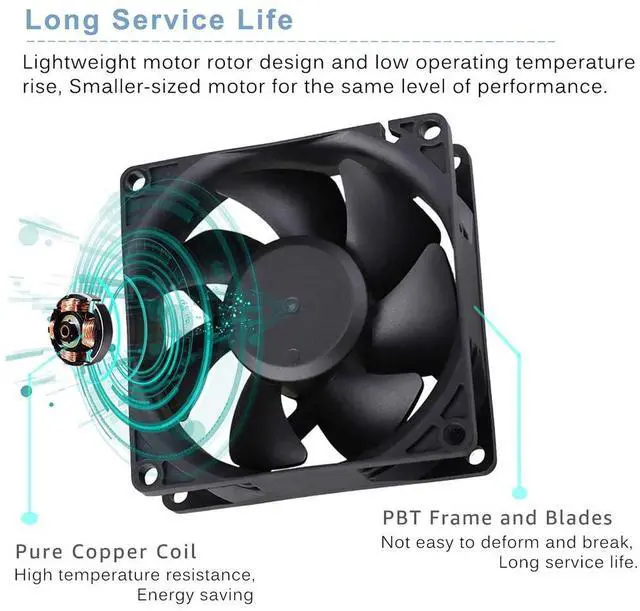 Alt view image 5 of 7 - EC AXIAL 8025, Muffin Fan 110V 115V 120V 220V 240V AC 80mm x 25mm Small Brushless Cooling Fan with Switch Power Cord for DIY Ventilation Exhaust Projects