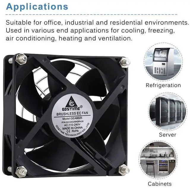 Alt view image 3 of 7 - EC AXIAL 8025, Muffin Fan 110V 115V 120V 220V 240V AC 80mm x 25mm Small Brushless Cooling Fan with Switch Power Cord for DIY Ventilation Exhaust Projects