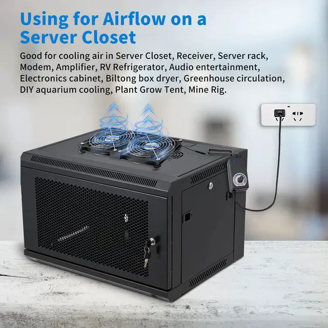 Alt view image 5 of 6 - Dual 120mm High CFM Computer Fans with AC Plug, AC 110V - 240V Variable Speed Fan, Cooling for Server Closet Cabinet Mining Machine Chassis Workstation