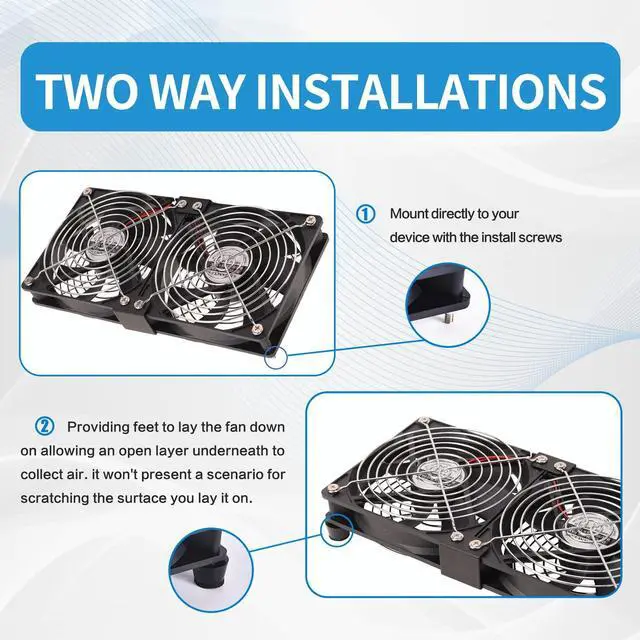 Alt view image 6 of 6 - Dual 120mm High CFM Computer Fans with AC Plug, AC 110V - 240V Variable Speed Fan, Cooling for Server Closet Cabinet Mining Machine Chassis Workstation