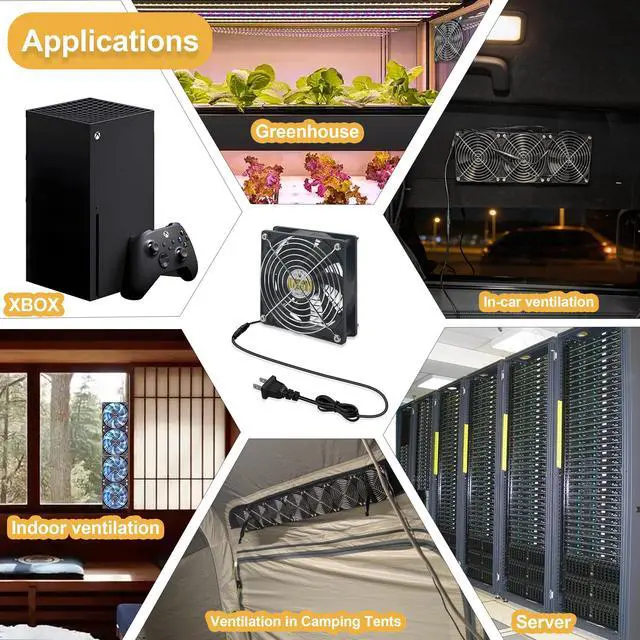 Alt view image 4 of 7 - Computer Fan with AC Plug,120 mm Variable Speed Small Brushless Cooling Fan, AC 100V - 240V Speed Control, for Cabinet Case Chassis Server Workstation Amplifier Xbox Pet Box Cooling