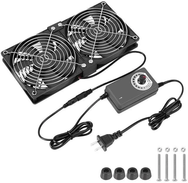 Main image of Dual 120mm High CFM Computer Fans with AC Plug, AC 110V - 240V Variable Speed Fan, Cooling for Server Closet Cabinet Mining Machine Chassis Workstation