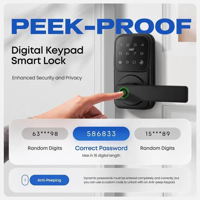 Alt view image 3 of 7 - Smart Door Handle Lock, Heittis Fingerprint Smart Lock with Touchscreen Keypad - Keyless Biometric Deadbolt Door Knob for Front Door, Bedroom, Interior or Exterior Use (Black, App Control)