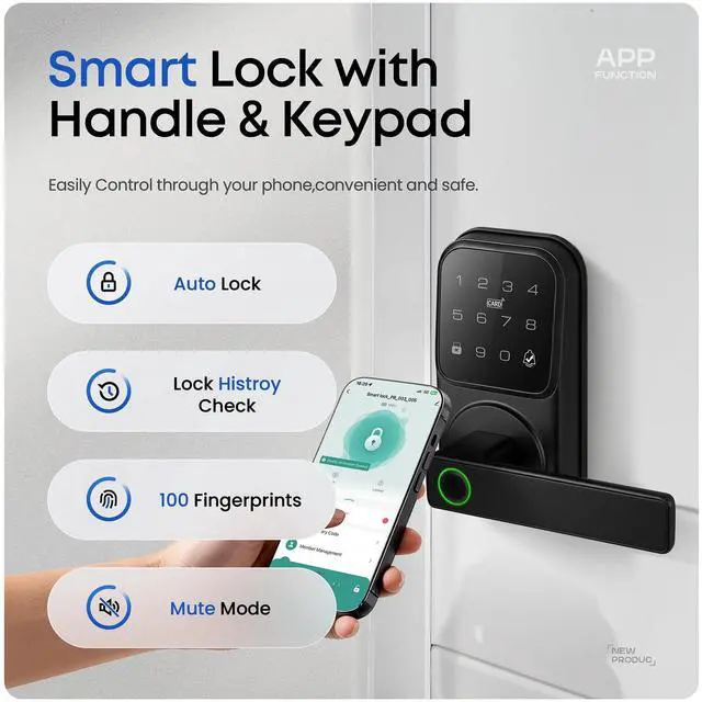 Alt view image 4 of 7 - Smart Door Handle Lock, Heittis Fingerprint Smart Lock with Touchscreen Keypad - Keyless Biometric Deadbolt Door Knob for Front Door, Bedroom, Interior or Exterior Use (Black, App Control)