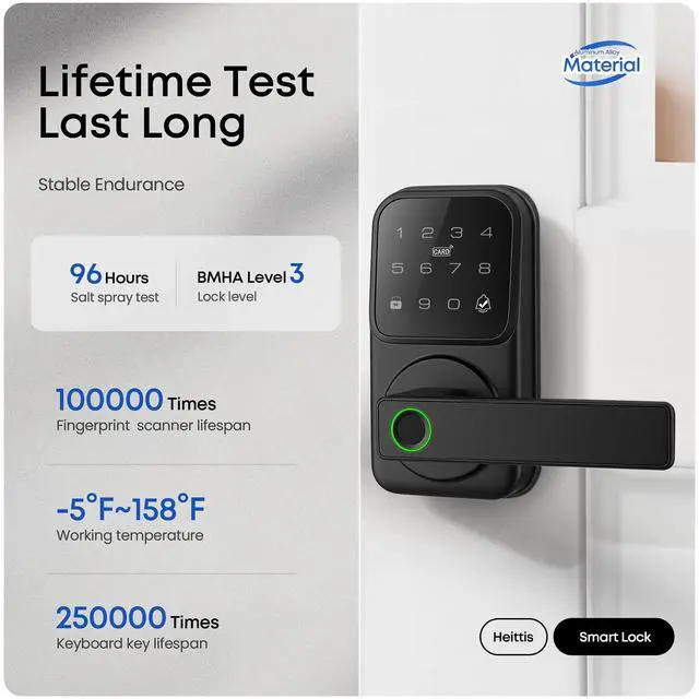 Alt view image 6 of 7 - Smart Door Handle Lock, Heittis Fingerprint Smart Lock with Touchscreen Keypad - Keyless Biometric Deadbolt Door Knob for Front Door, Bedroom, Interior or Exterior Use (Black, App Control)