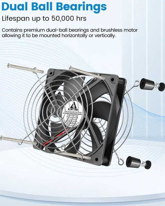 Alt view image 5 of 7 - 120mm Computer Fan with AC Plug, 110V 120V 220V 240V AC-Powered Variable Speed Controller 4V-12V for Receiver Amplifier DVR Playstation Xbox Component Cooling Biltong Box Grow Tent Ventilation