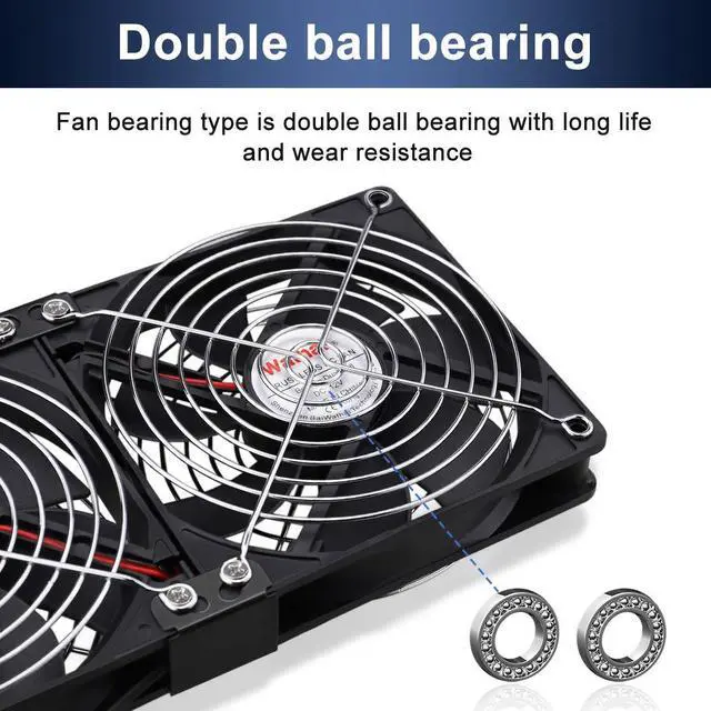 Alt view image 6 of 6 - Big Airflow 2 x 120mm 240mm Computer Fan with AC Plug Cabinet Fan 110V 240V AC Power Supply, Speed Controller 3V to 12V, for Mining Machine Chassis Server Workstation Cooling
