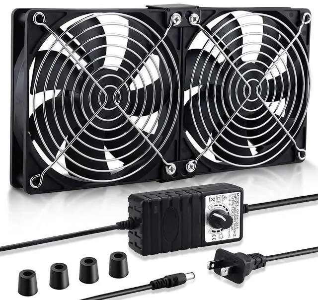 Main image of Big Airflow 2 x 120mm 240mm Computer Fan with AC Plug Cabinet Fan 110V 240V AC Power Supply, Speed Controller 3V to 12V, for Mining Machine Chassis Server Workstation Cooling