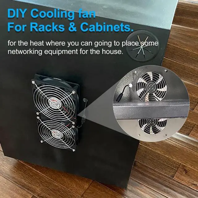 Alt view image 5 of 6 - Big Airflow 2 x 120mm 240mm Computer Fan with AC Plug Cabinet Fan 110V 240V AC Power Supply, Speed Controller 3V to 12V, for Mining Machine Chassis Server Workstation Cooling