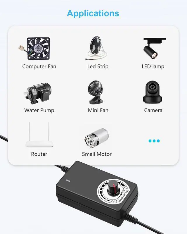 Alt view image 7 of 7 - 12V Fan Power Supply PC Fan Speed Controller 110V-240V AC to DC 3-12V 2A 24W PC Fan Adapter Adjustable pwm Fan Controller with Fan Splitter Cable DC Female to 2 x 3/4 Pin Multi-Functional