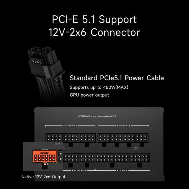 Alt view image 5 of 7 - PSU Fully Modular Power Supply, 750W ATX 3.1, 80 Plus Gold Certified, PCIe 5.1 12V-2×6, Japanese Capacitors, Ultra-Flexible Cables,5-Year Warranty(KN750)