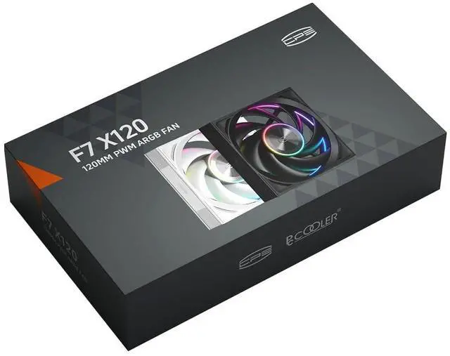 Alt view image 7 of 7 - 120mm PWM Case Fan, Dual Halo Lighting, Wireless Connection Design, Dual Ball Bearing, High Static Pressure, 5V 3-Pin Sync, Single Fan (F7 X120 ARGB White)