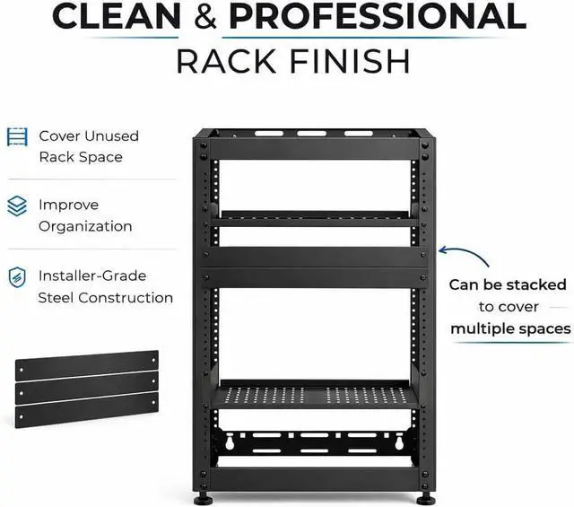 Alt view image 2 of 6 - Rack Blank Panels for 19 Server, Network & AV Racks | Steel Filler Plate | 10 Sets of Cage Nuts, Screws, and Washers Included | Universal Rack Accessory (5, 1U)