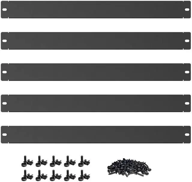 Main image of Rack Blank Panels for 19 Server, Network & AV Racks | Steel Filler Plate | 10 Sets of Cage Nuts, Screws, and Washers Included | Universal Rack Accessory (5, 1U)