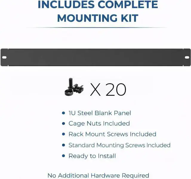 Alt view image 4 of 6 - Rack Blank Panels for 19 Server, Network & AV Racks | Steel Filler Plate | 10 Sets of Cage Nuts, Screws, and Washers Included | Universal Rack Accessory (5, 1U)