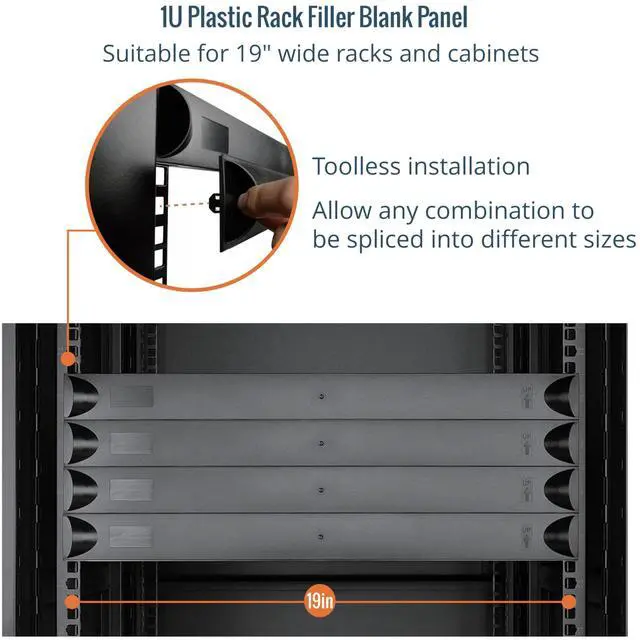 Alt view image 4 of 6 - 1U Blank Panel, Plastic Rack Blank Panel, Rack Mount Plate for 19 in Server Rack Enclosure or Network Cabinet, Toolless Mounting, Black(10 Pack)
