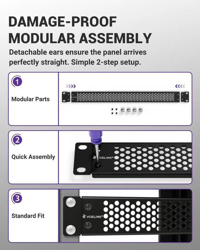 Alt view image 5 of 7 - 1U Ventilated Blank Panel for 19" Server Rack, Detachable Design Network Cabinet Spacer, S45C Carbon Steel Rack Filler Plate with Screws, Black 1-Pack