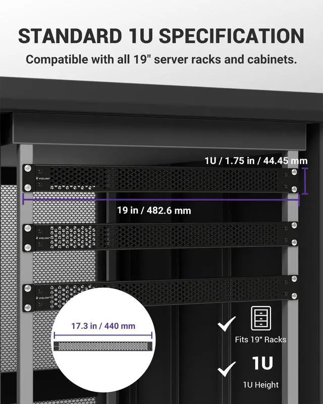 Alt view image 6 of 7 - 1U Ventilated Blank Panel for 19" Server Rack, Detachable Design Network Cabinet Spacer, S45C Carbon Steel Rack Filler Plate with Screws, Black 1-Pack