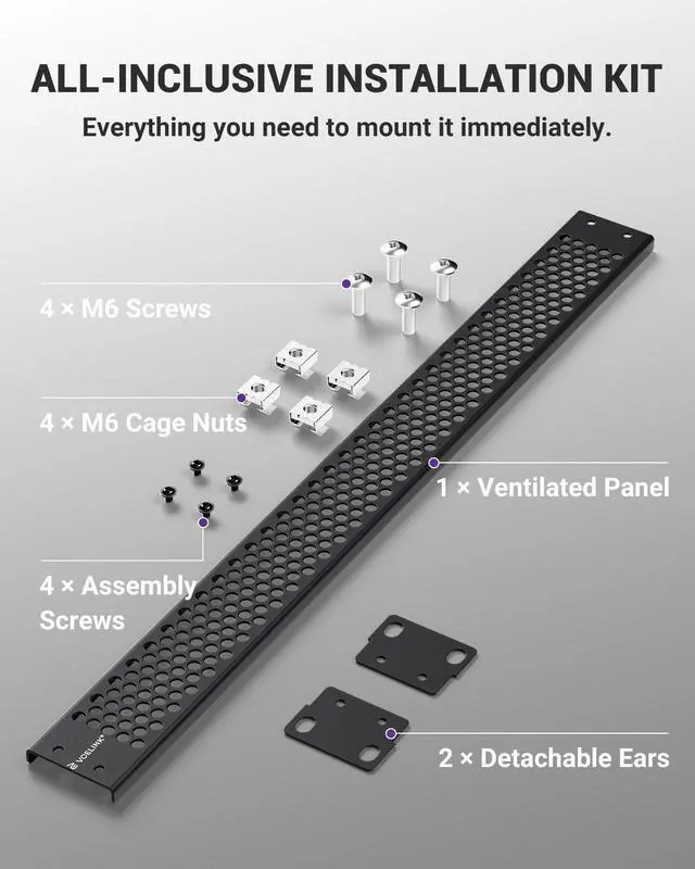 Alt view image 7 of 7 - 1U Ventilated Blank Panel for 19" Server Rack, Detachable Design Network Cabinet Spacer, S45C Carbon Steel Rack Filler Plate with Screws, Black 1-Pack