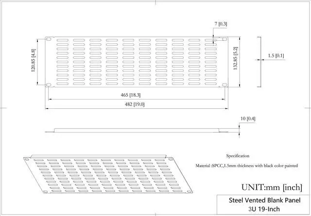 Alt view image 3 of 4 - 2 Pack of 3U Vented Blank Panel - Metal Rack Mount Filler Panel for 19in Server Rack Cabinet or Enclosure, Black (3U)