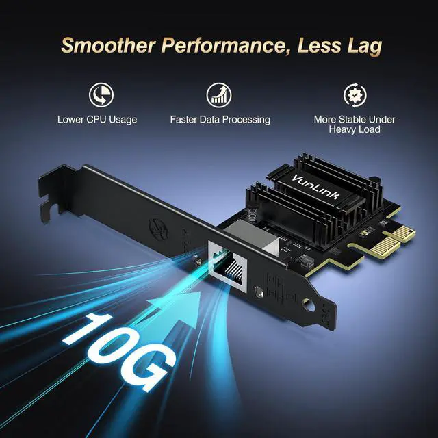 Alt view image 5 of 7 - 10Gb PCIe Network Card, 10GbE RJ45 Ethernet Card with Realtek RTL8127AT, Multi-Gig 10G/5G/2.5G/1G NIC Adapter for PC, NAS & Server, PCIe 4.0 x1, Windows 10/11/Linux