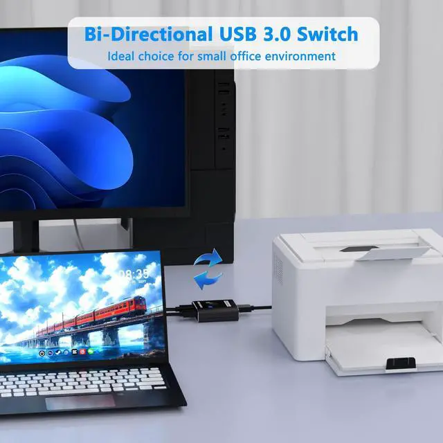 Alt view image 2 of 7 - USB 3.0 Switch, Bi-Directional USB Switcher USB Splitter 1 in 2 Out/2 in 1 Out with 2 USB3.0 Cables, Aluminum USB Switcher 2 Computers Share Keyboard Mouse Printer, USB Splitter for Laptop