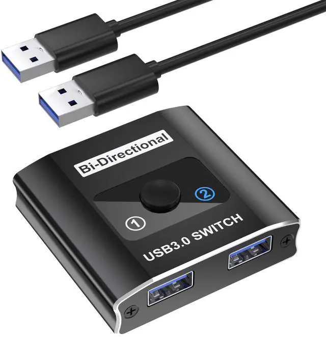 Main image of USB 3.0 Switch, Bi-Directional USB Switcher USB Splitter 1 in 2 Out/2 in 1 Out with 2 USB3.0 Cables, Aluminum USB Switcher 2 Computers Share Keyboard Mouse Printer, USB Splitter for Laptop