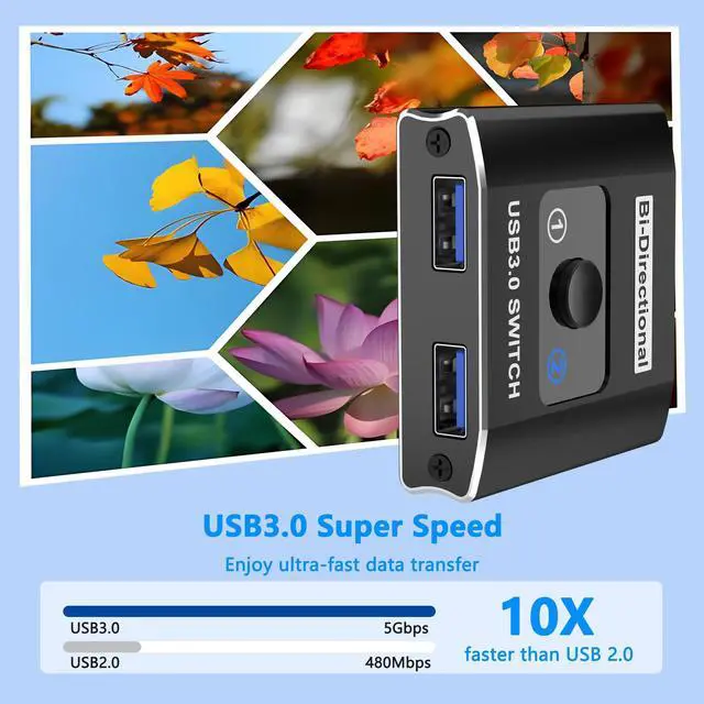 Alt view image 5 of 7 - USB 3.0 Switch, Bi-Directional USB Switcher USB Splitter 1 in 2 Out/2 in 1 Out with 2 USB3.0 Cables, Aluminum USB Switcher 2 Computers Share Keyboard Mouse Printer, USB Splitter for Laptop