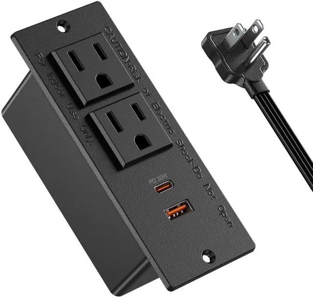Main image of Recessed Power Strip USB C PD 30W Fast Charging,Flush Mount Desk Recessed Outlet,Space-Saver for Furniture Side Table,2 USB Ports,2 AC Outlets,6ft Cord,Ultra Thin Flat Plug