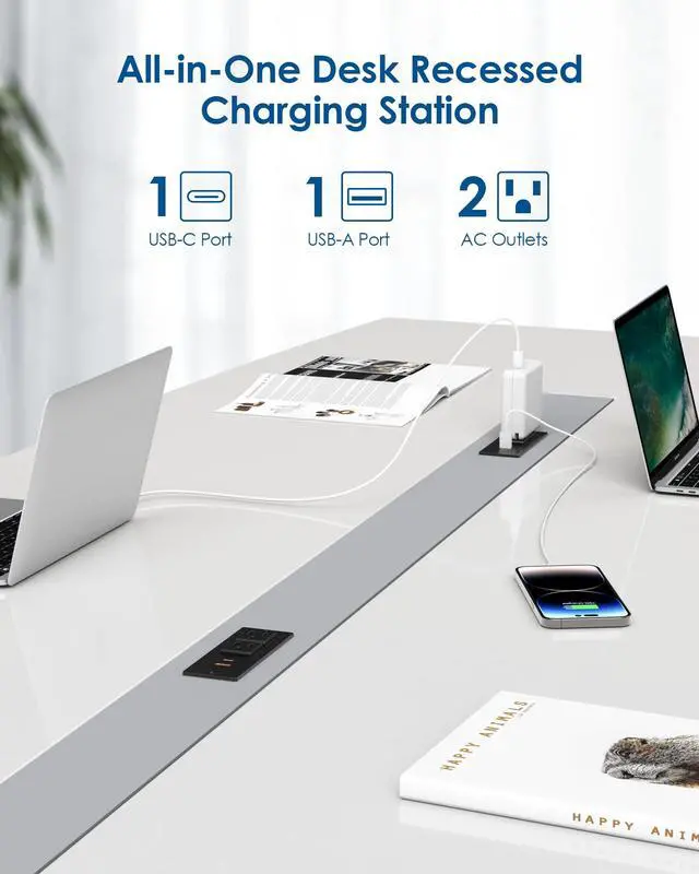 Alt view image 4 of 7 - Recessed Power Strip USB C PD 30W Fast Charging,Flush Mount Desk Recessed Outlet,Space-Saver for Furniture Side Table,2 USB Ports,2 AC Outlets,6ft Cord,Ultra Thin Flat Plug