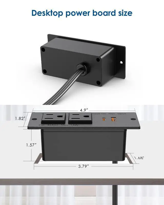 Alt view image 6 of 7 - Recessed Power Strip USB C PD 30W Fast Charging,Flush Mount Desk Recessed Outlet,Space-Saver for Furniture Side Table,2 USB Ports,2 AC Outlets,6ft Cord,Ultra Thin Flat Plug