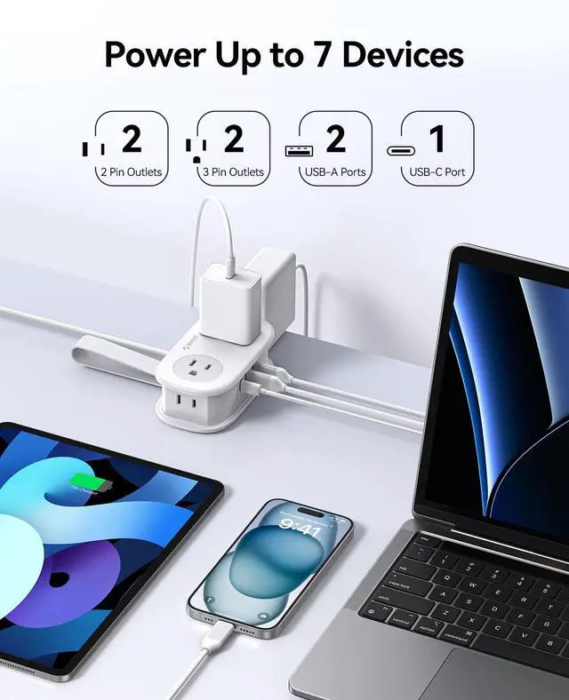 Alt view image 2 of 7 - 20W USB-C PD Travel Power Strip, 4 AC Outlets 3 USB Ports (Fast Charging), 4FT Flat Plug Extension Cord, Cruise Approved, Compact for Business Travel/Dorm -AP3