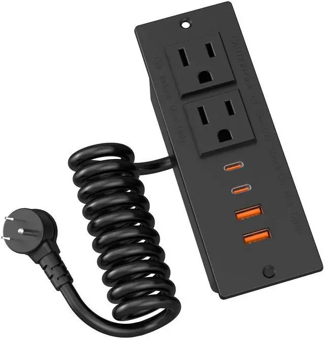 Main image of 30W Furniture Drawer Outlet Kit, Recessed Outlet with 4 USB Ports & 2 AC Outlets, Recessed Power Strip for Home, Office,14 AWG-5FT Spring Cord