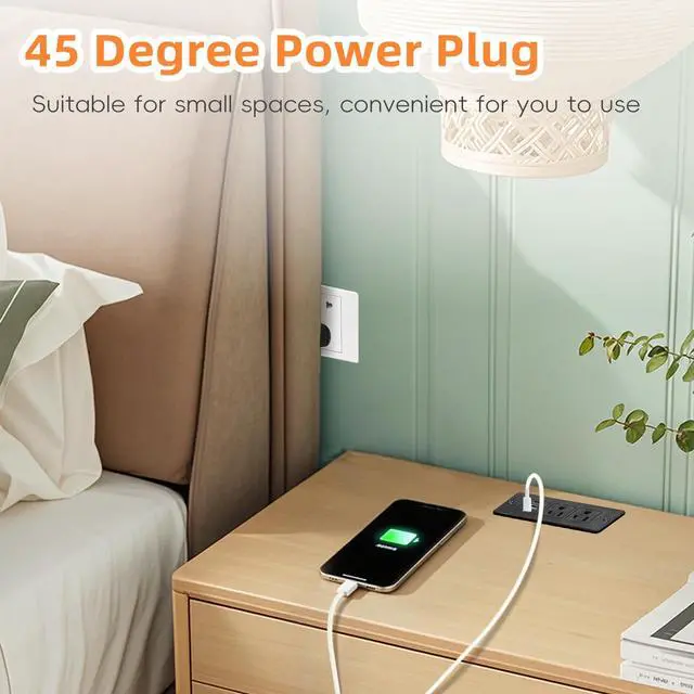 Alt view image 4 of 7 - Recessed Power Strip USB, 20W Fast Charging Furniture Outlet - 2 AC & 3 USB (2 USB-C + 1 USB-A) for Desk, Bedside, Drawer, Conference Table - Space-Saving, Easy Install, 10FT Cord, Black